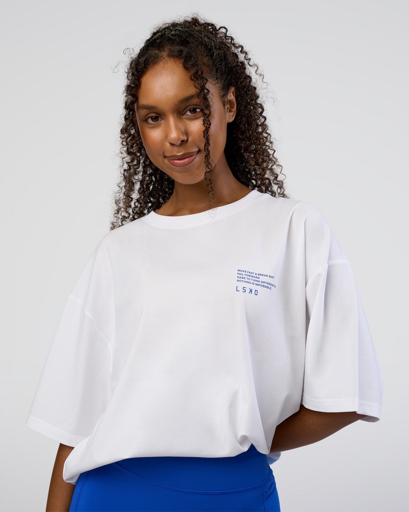 Coffee Run FLXCotton Oversized Tee - White-Electric Indigo | LSKD