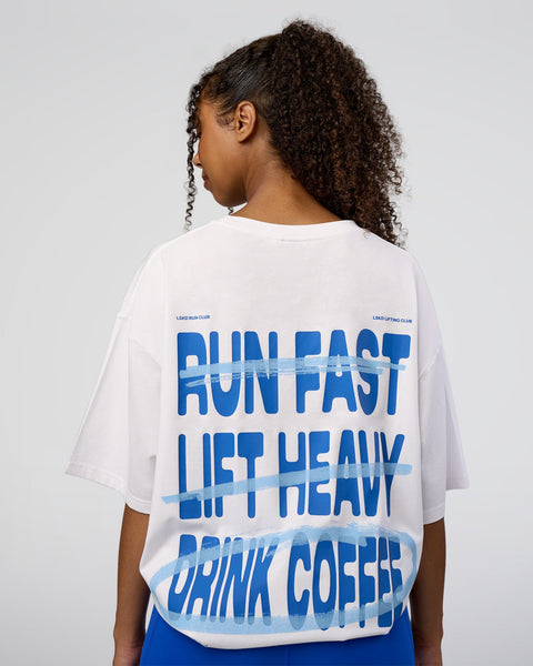 Coffee Run FLXCotton Oversized Tee - White-Electric Indigo | LSKD