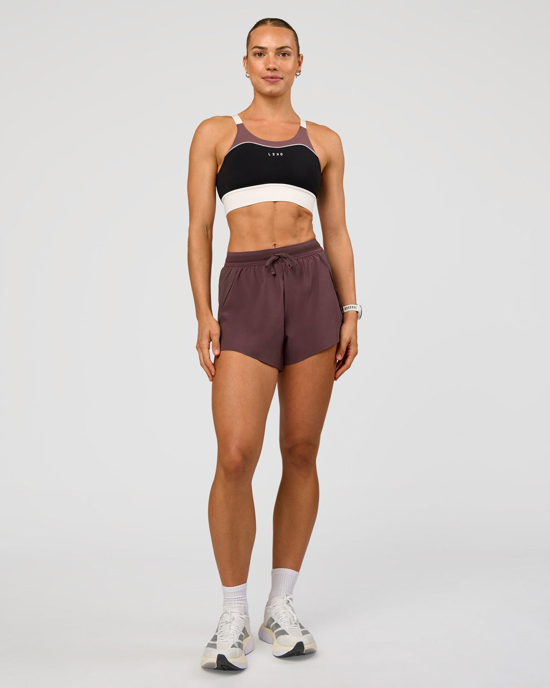 Woman wearing Elevated Accelerate Sports Bra - Black-Multi | Model:Maja | Size:XS - view 5