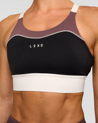Woman wearing Elevated Accelerate Sports Bra - Black-Multi | Model:Maja | Size:XS | Thumbnail Index: 8
