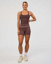 Woman wearing Flame Ribbed Tank - Cocoa Powder | Model:Maja | Size:XS
