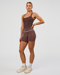 Woman wearing Flame Ribbed Tank - Cocoa Powder | Model:Maja | Size:XS