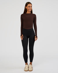 Woman wearing Flow Rib Long Sleeve Tee - Hot Chocolate | Model:Brylee | Size:XS