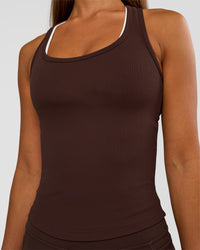 Woman wearing Flow Rib Scoop Neck Tank - Hot Chocolate | Model:Brylee | Size:XS | Thumbnail Index: 4