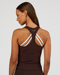 Woman wearing Flow Rib Scoop Neck Tank - Hot Chocolate | Model:Brylee | Size:XS