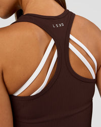 Woman wearing Flow Rib Scoop Neck Tank - Hot Chocolate | Model:Brylee | Size:XS