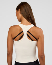Woman wearing Flow Rib Scoop Neck Tank - Off White | Model:Brylee | Size:XS