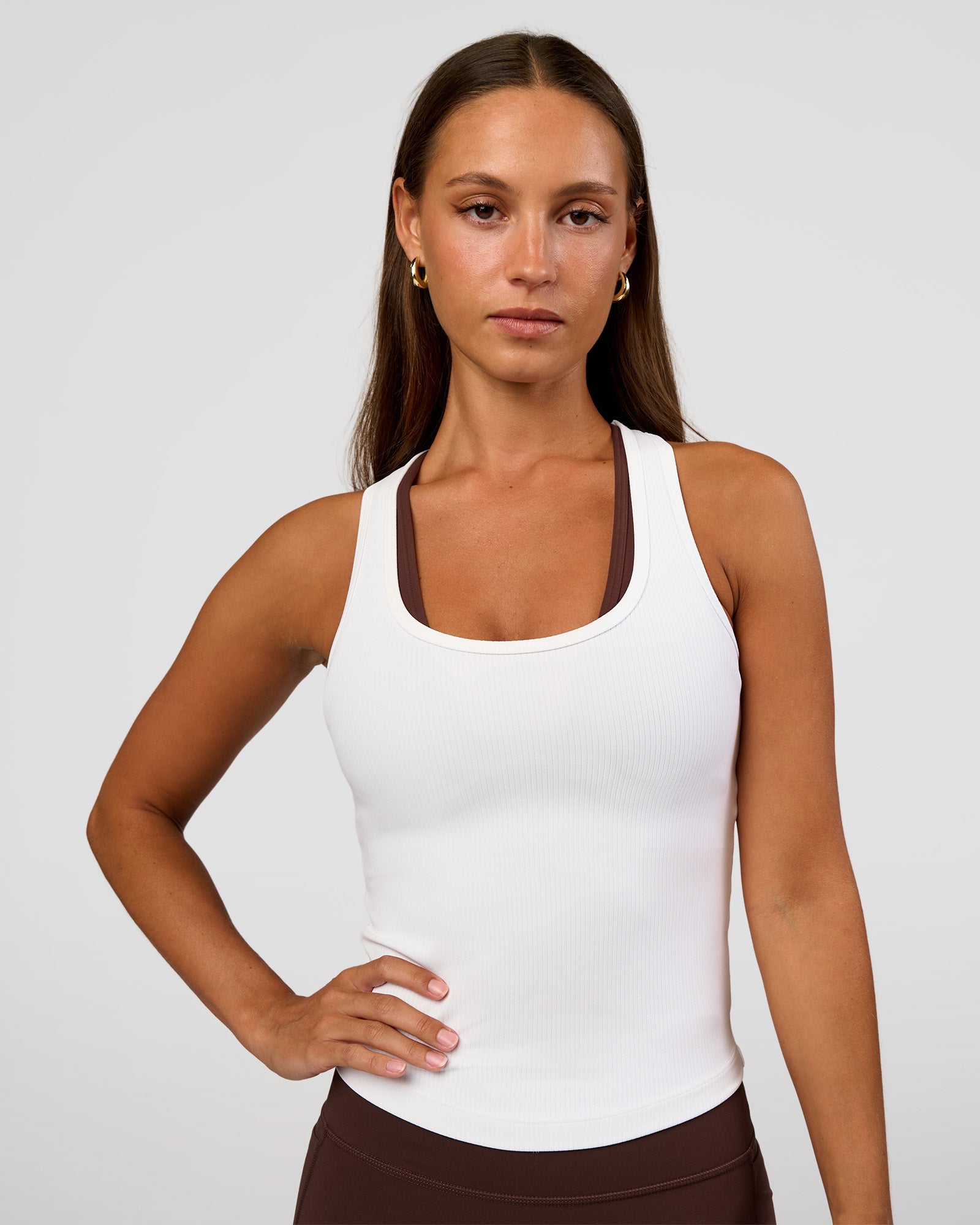 Flow Rib Scoop Neck Tank - White