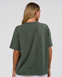 Woman wearing Go-To 1% Better Every Day FLXCotton Oversized Tee - Carbon Green Washed-White | Model:Amity | Size:XS | Thumbnail Index: 3