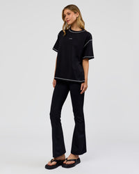 Woman wearing Go-To Contrast Oversized Heavyweight FLXCotton Tee - Black-White | Model:Leilani | Size:XS | Thumbnail Index: 3