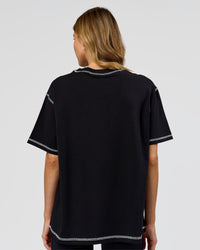 Woman wearing Go-To Contrast Oversized Heavyweight FLXCotton Tee - Black-White | Model:Leilani | Size:XS | Thumbnail Index: 2