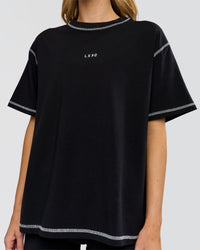 Woman wearing Go-To Contrast Oversized Heavyweight FLXCotton Tee - Black-White | Model:Leilani | Size:XS | Thumbnail Index: 4