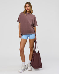 Woman wearing Go-To Contrast Oversized Heavyweight FLXCotton Tee - Cocoa Powder Washed-White | Model:Leilani | Size:XS | Thumbnail Index: 1