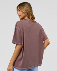 Woman wearing Go-To Contrast Oversized Heavyweight FLXCotton Tee - Cocoa Powder Washed-White | Model:Leilani | Size:XS | Thumbnail Index: 2