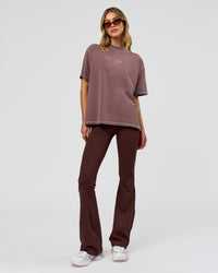 Woman wearing Go-To Contrast Oversized Heavyweight FLXCotton Tee - Cocoa Powder Washed-White | Model:Leilani | Size:XS | Thumbnail Index: 3