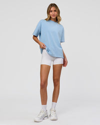Woman wearing Go-To Contrast Oversized Heavyweight FLXCotton Tee - Open Air Washed-White | Model:Leilani | Size:XS | Thumbnail Index: 1