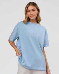 Woman wearing Go-To Contrast Oversized Heavyweight FLXCotton Tee - Open Air Washed-White | Model:Leilani | Size:XS | Thumbnail Index: 0
