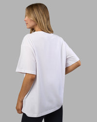 Woman wearing Go-To E.T.J FLXCotton Oversized Tee - White-Black | Model:Leilani | Size:XS | Thumbnail Index: 3