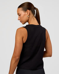 Woman wearing Go-To FLXCotton Midline Tank - Black-White | Model:Brylee | Size:XS | Thumbnail Index: 1