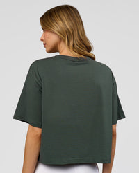 Woman wearing Go-To FLXCotton Skimmer Tee - Carbon Green-Carbon Green | Model:Leilani | Size:XS | Thumbnail Index: 2