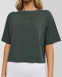 Woman wearing Go-To FLXCotton Skimmer Tee - Carbon Green-Carbon Green | Model:Leilani | Size:XS | Thumbnail Index: 3