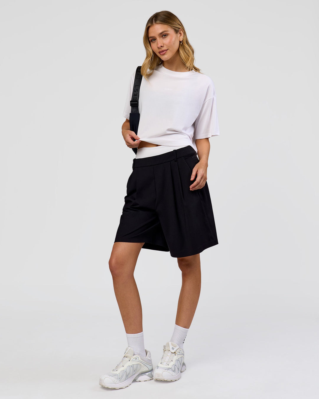 Woman wearing Go-To FLXCotton Skimmer Tee - White-White | Model:Leilani | Size:XS - view 4