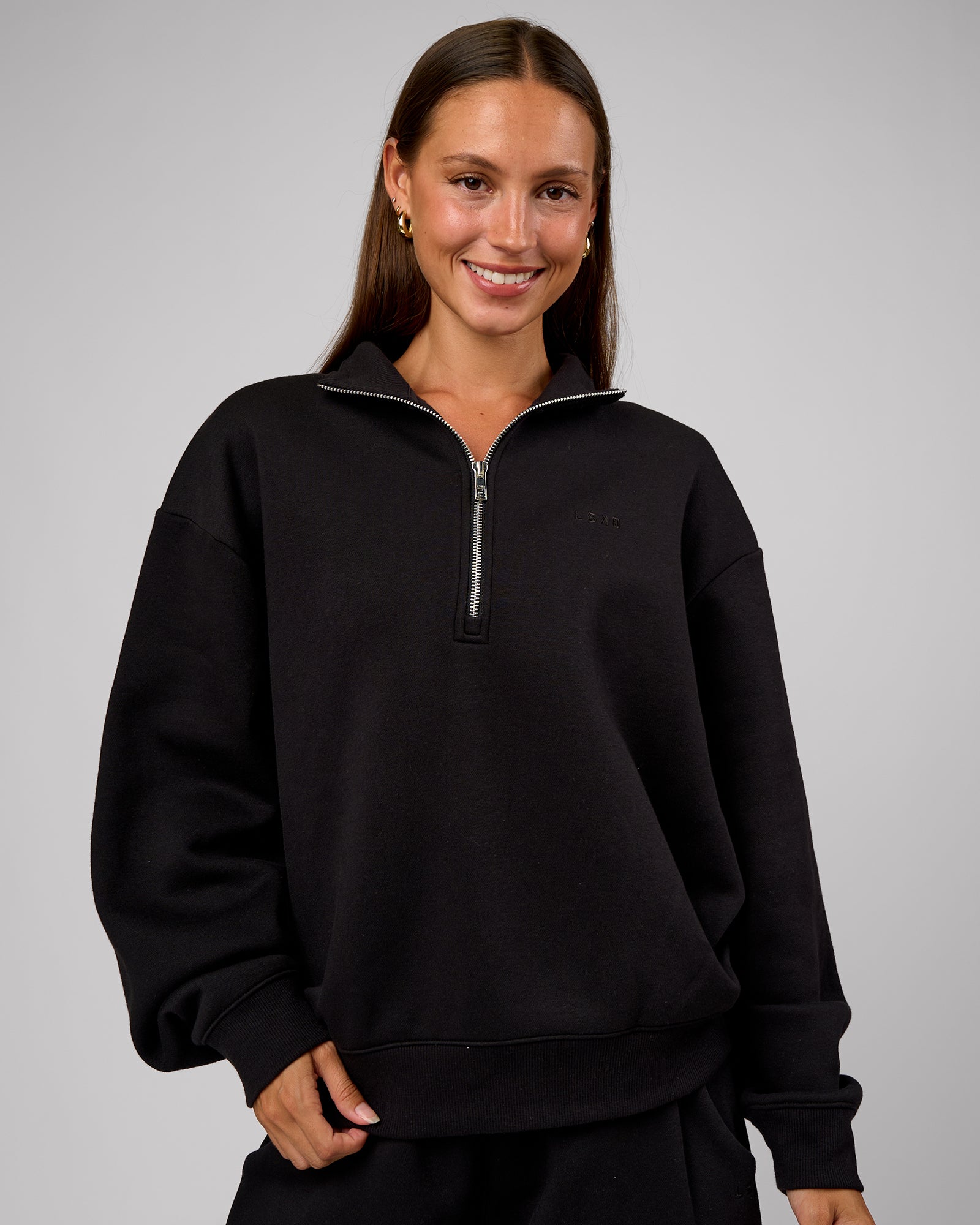 Go-To Oversized Quarter Zip Sweater - Black | LSKD – LSKD US
