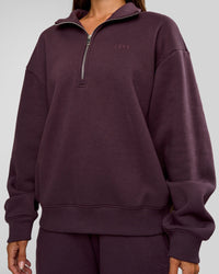 Woman wearing Go-To Oversized Quarter Zip Sweater - Midnight Plum | Model:Brylee | Size:XS | Thumbnail Index: 7