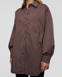 Woman wearing Go-To Oversized Shirt - Cocoa | Model:Leilani | Size:XS | Thumbnail Index: 9