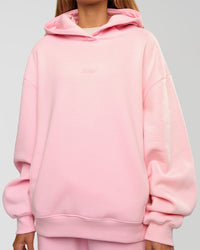 Woman wearing Go-To Script Oversized Hoodie - Marshmallow | Model:Georgia | Size:XS