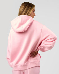 Woman wearing Go-To Script Oversized Hoodie - Marshmallow | Model:Georgia | Size:XS