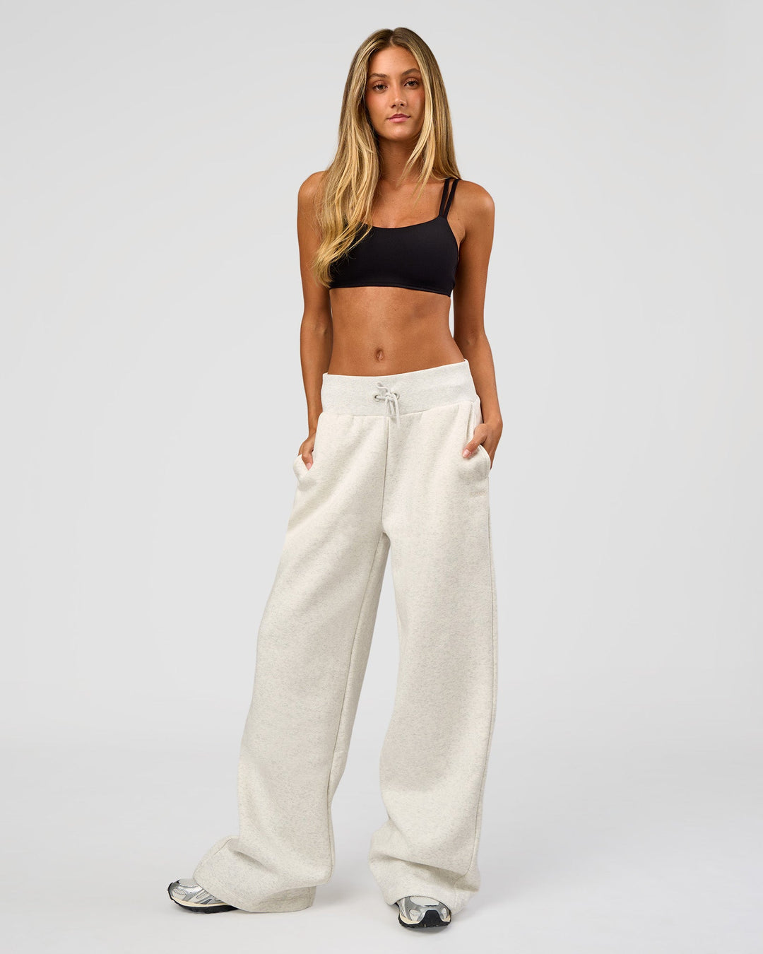 Woman wearing Go-To Wide Leg Track Pant Tall - Silver Marl | Model:Georgia | Size:XS - view 7
