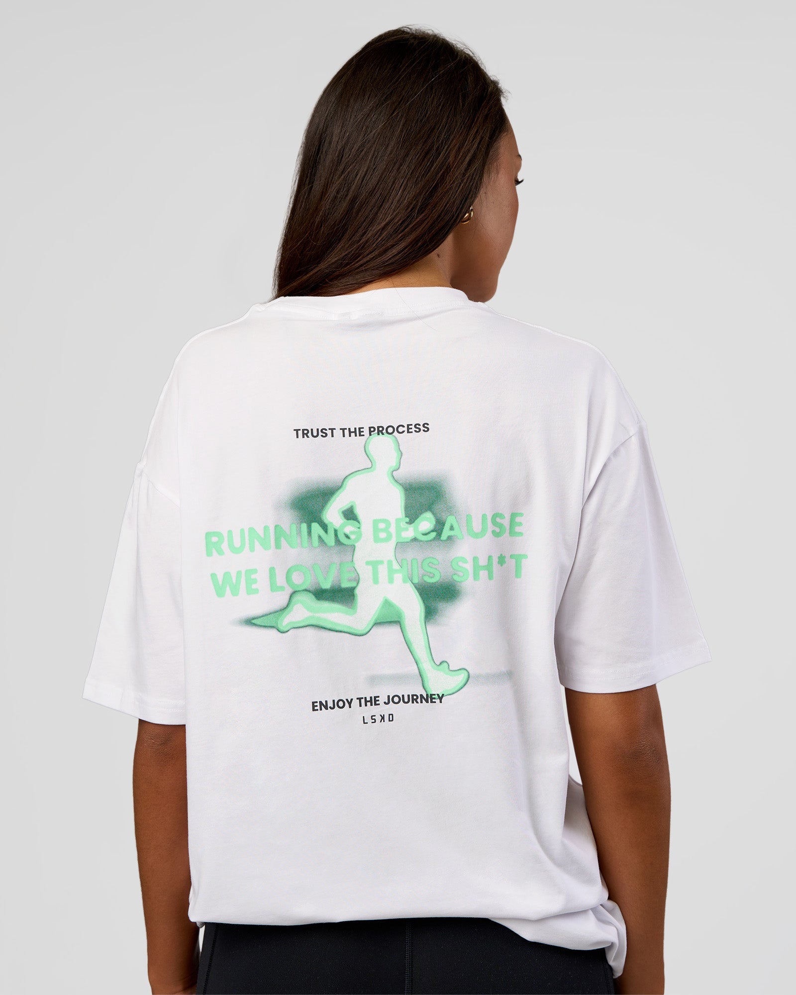 High Run FLXCotton Oversized Tee - White-Jelly Mint | LSKD – LSKD US