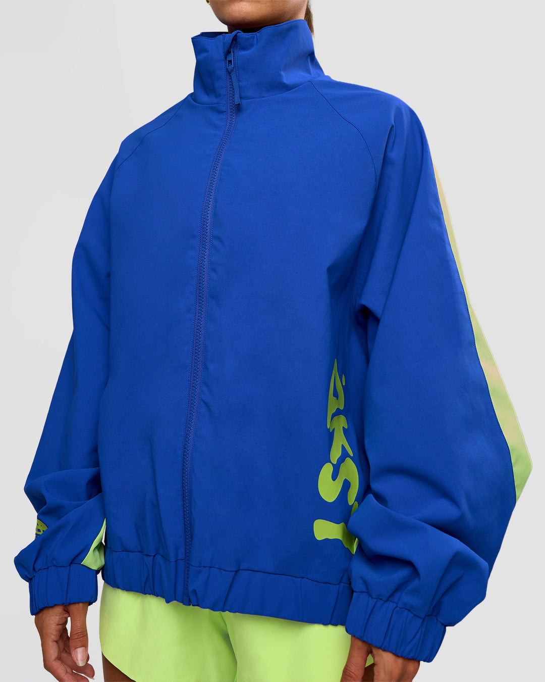 Woman wearing Hype Oversized Track Jacket - Electric Indigo | Model:Brylee | Size:XS - view 7