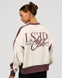 Woman wearing LSKD Fitness Club Oversized Sweater - Off White-Cocoa Powder | Model:Brylee | Size:XS