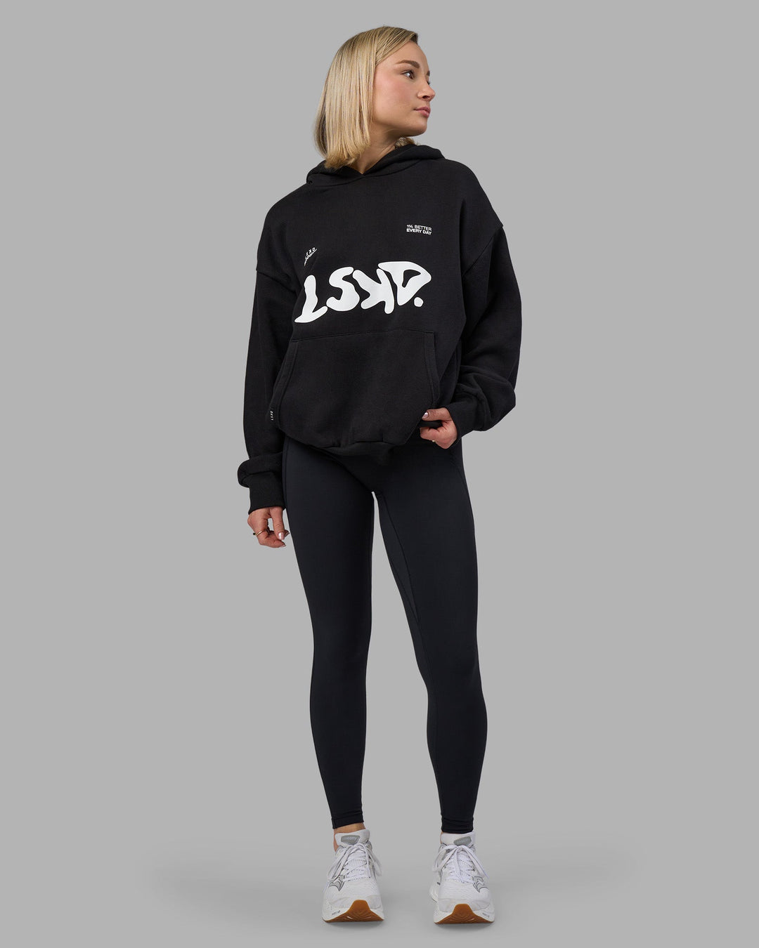 Woman wearing LSKD TRD Hoodie - Black | Model:Halle | Size:XS