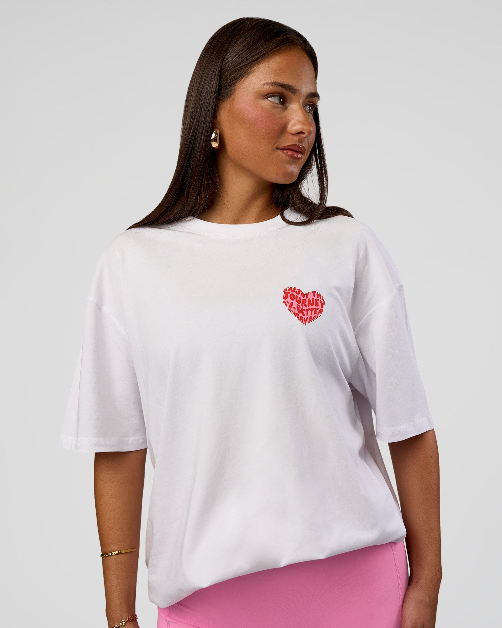 Love the Journey FLXCotton Oversized Tee - White-Candy Pink | LSKD