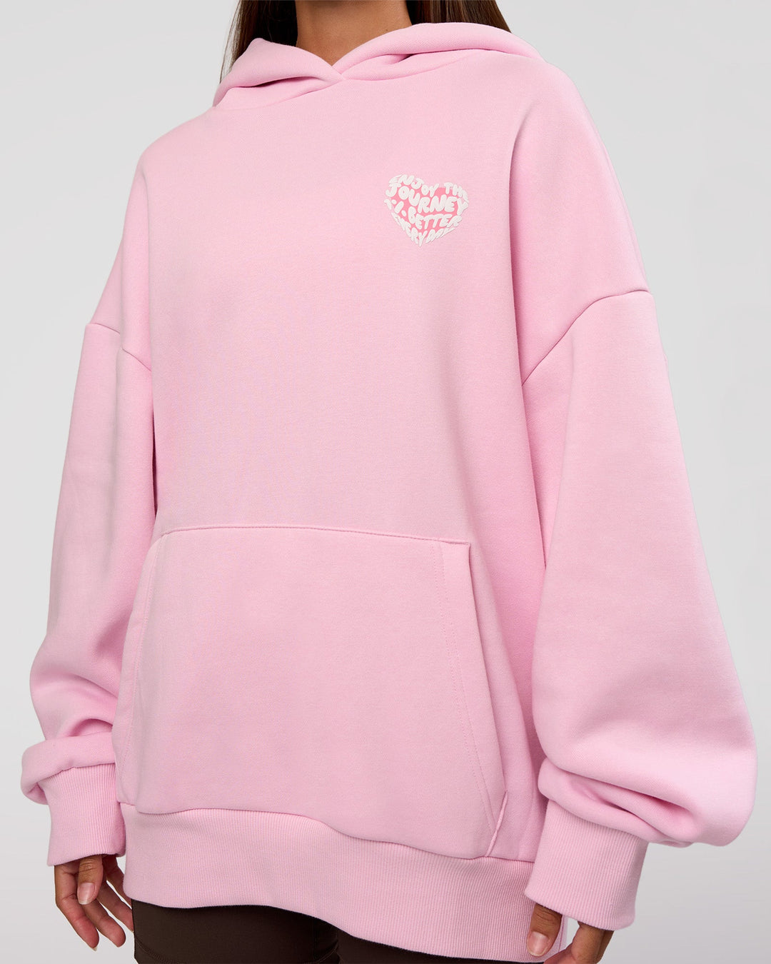 Woman wearing Love The Journey Unisex Oversized Hoodie - Marshmallow-White | Model:Brylee | Size:XS