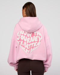 Woman wearing Love The Journey Unisex Oversized Hoodie - Marshmallow-White | Model:Brylee | Size:XS
