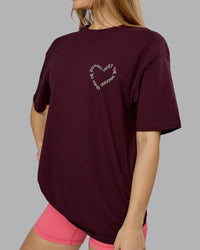 Woman wearing Love The Process FLXCotton Oversize Tee - Cherry Lacquer-Shale Beige | Model:Emilie | Size:XS