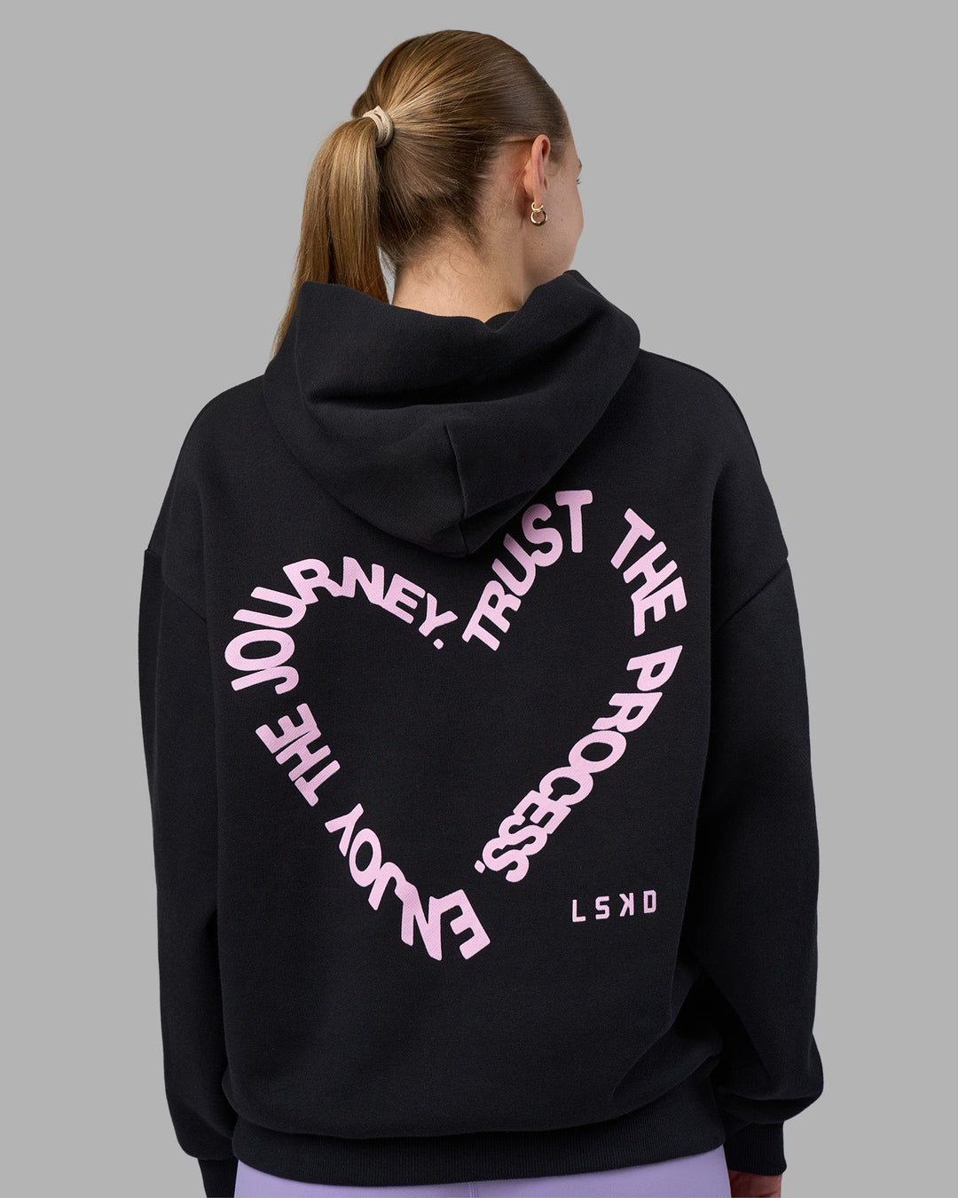 Unisex Love The Process Oversize Hoodie - Black-Bubble Gum