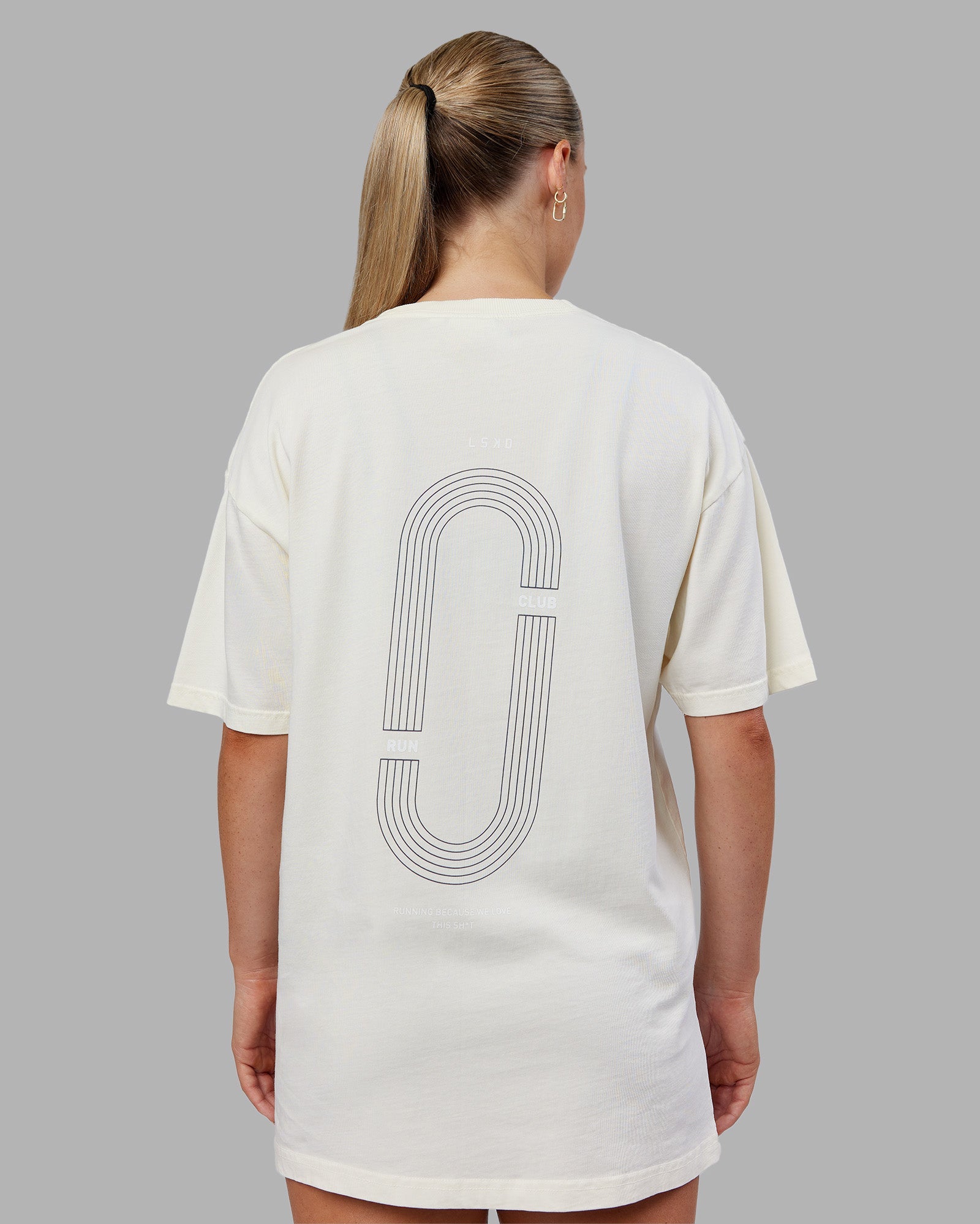 Woman wearing Love this S**t Washed Heavyweight Oversized Tee - Washed Digital Mist-Black | Model:Neve | Size:S