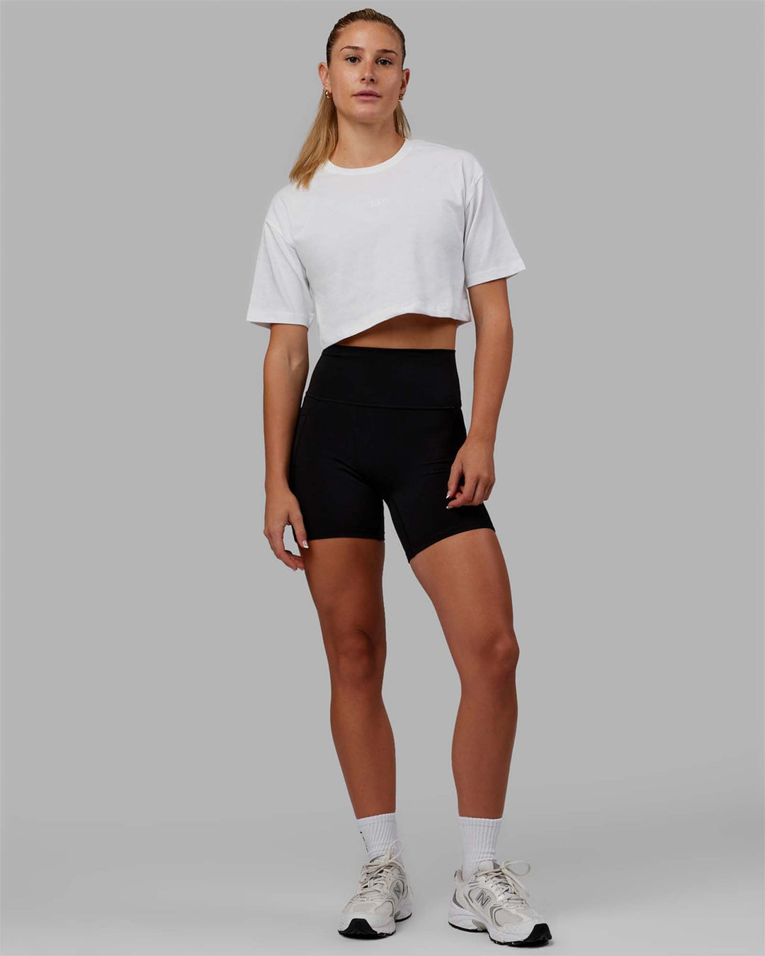 Woman wearing MVP Heavyweight Cropped Tee - White