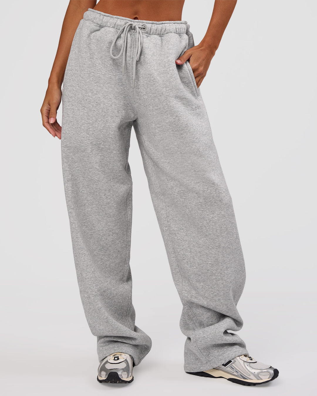 Woman wearing MVP Straight Leg Pant - Light Grey Marl | Model:Brylee | Size:XS
