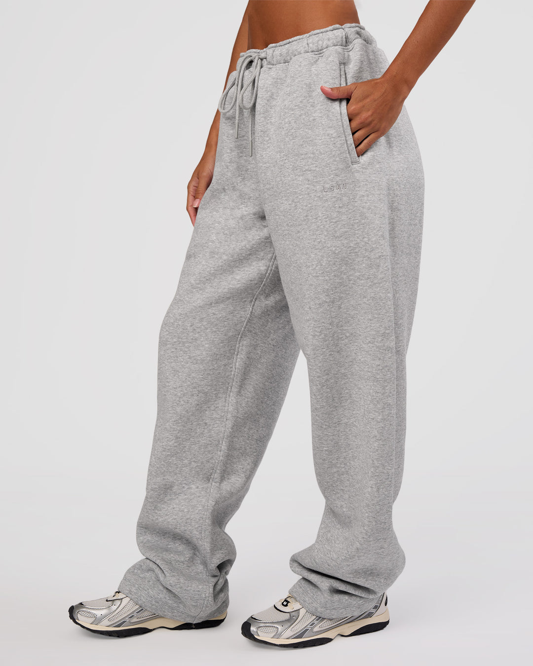 Woman wearing MVP Straight Leg Pant - Light Grey Marl | Model:Brylee | Size:XS