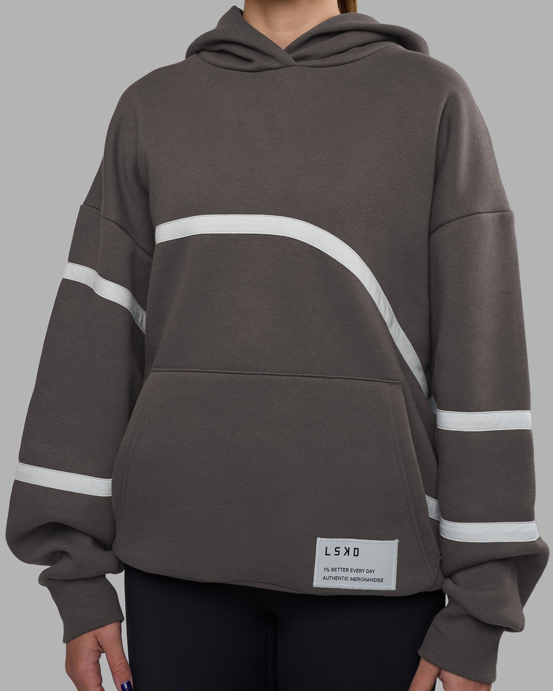 Woman wearing Movement Oversized Hoodie - Dark Storm-Digital Mist | Model:Phoebe | Size:XS
