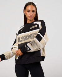 Woman wearing Power Sweater - Black-Shale Beige | Model:Brylee | Size:XS | Thumbnail Index: 4