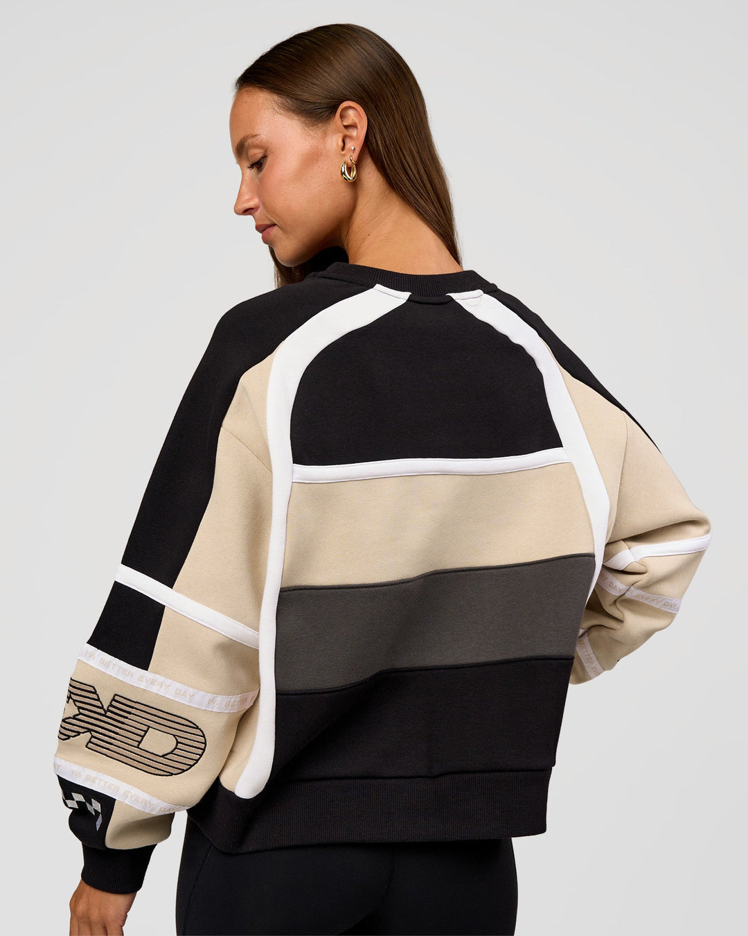 Woman wearing Power Sweater - Black-Shale Beige | Model:Brylee | Size:XS - view 4