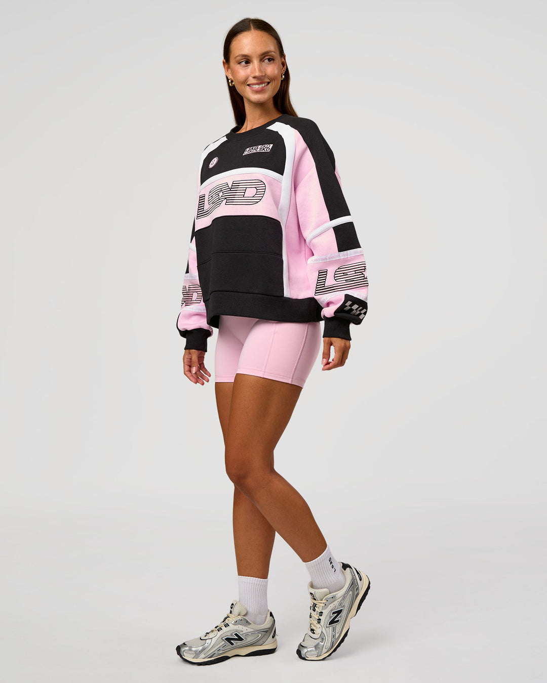 Woman wearing Power Sweater - Caviar-Marshmallow | Model:Brylee | Size:XS