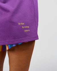 Woman wearing Pride Sticker Boxy Tee - Fresh Purple | Model:Bianca | Size:XS
